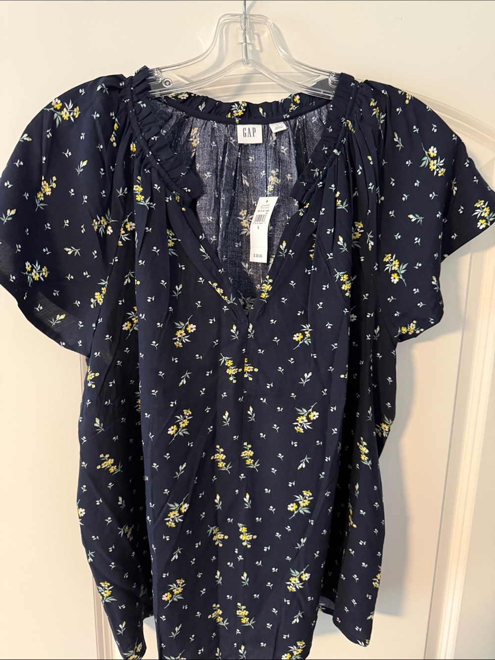 GAP Navy Blue Floral Short-Sleeve Peasant Top